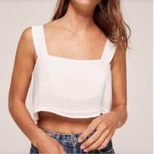 REFORMATION | White Textured Linen Bland Square Neck Crop Top | Extra Small